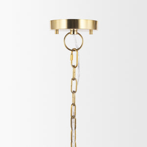 Sadah Large Clear Blown Glass w/ Gold Metal Pendant Light shown from a different angle to reveal its silhouette.