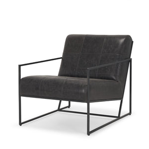 Stratton Gunmetal w/ Genuine Aged Black Leather Upholstered Accent Chair — a Mercana accent chair at Laurie Yapp Home.