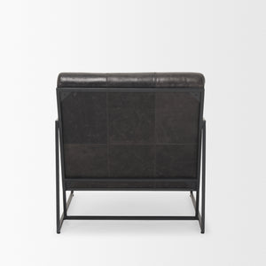 Profile view of the Stratton Gunmetal w/ Genuine Aged Black Leather Upholstered Accent Chair.