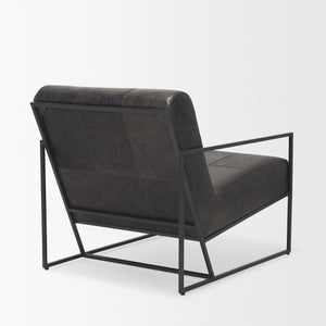 Stratton Gunmetal w/ Genuine Aged Black Leather Upholstered Accent Chair viewed from the side.