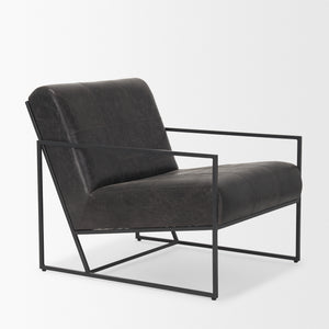 Stratton Gunmetal w/ Genuine Aged Black Leather Upholstered Accent Chair shown from another angle.