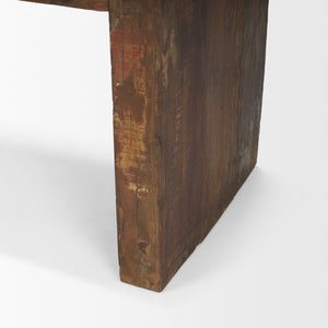 Estelle Rustic Brown Reclaimed Wood Bench viewed from the side.