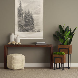 Estelle Rustic Brown Reclaimed Wood Console Table viewed from the side.