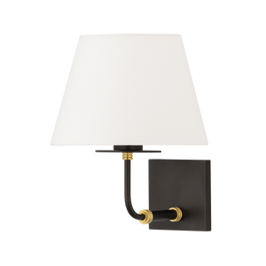 Crown Heights Wall Sconce in aged brass shown from a second angle to highlight the arm curve and shade silhouette.