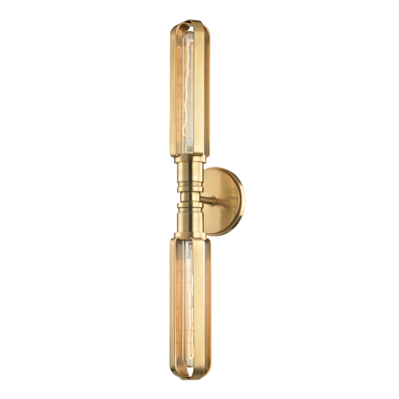 Red Hook Wall Sconce in Aged Brass — a Hudson Valley wall sconce for bathrooms, hallways, and living rooms at Laurie Yapp Home.