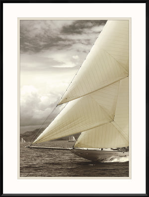 Starting Line II wall art featuring a close-up of sailboats with billowing sails on water.