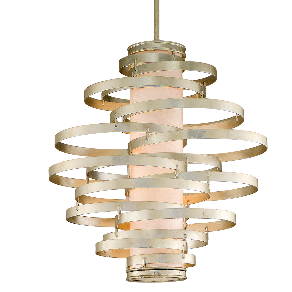 Vertigo Chandelier 30" x 32.75" in Modern Silver Leaf — a Corbett chandelier for dining rooms, entries, and living rooms at Laurie Yapp Home.