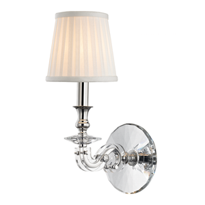 Lapeer Wall Sconce in polished nickel shown from a second angle to highlight the arm curve and shade silhouette.