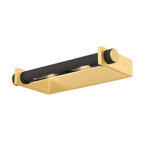 Judd Picture Light 18.5" in aged brass shown from a second angle to highlight the arm curve and shade proportion.