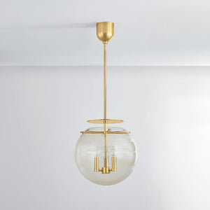 Gill Pendant 15" in aged brass shown from a second angle to highlight the shade shape and metal detail.