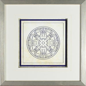 Baroque Rosetta #4 wall art featuring intricate circular design in blue and cream tones.