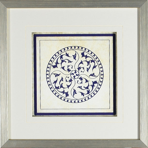 Baroque Rosetta #7 wall art featuring intricate blue floral design on a cream background