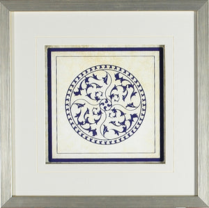 Baroque Rosetta #7 wall art featuring intricate blue floral design on a cream background