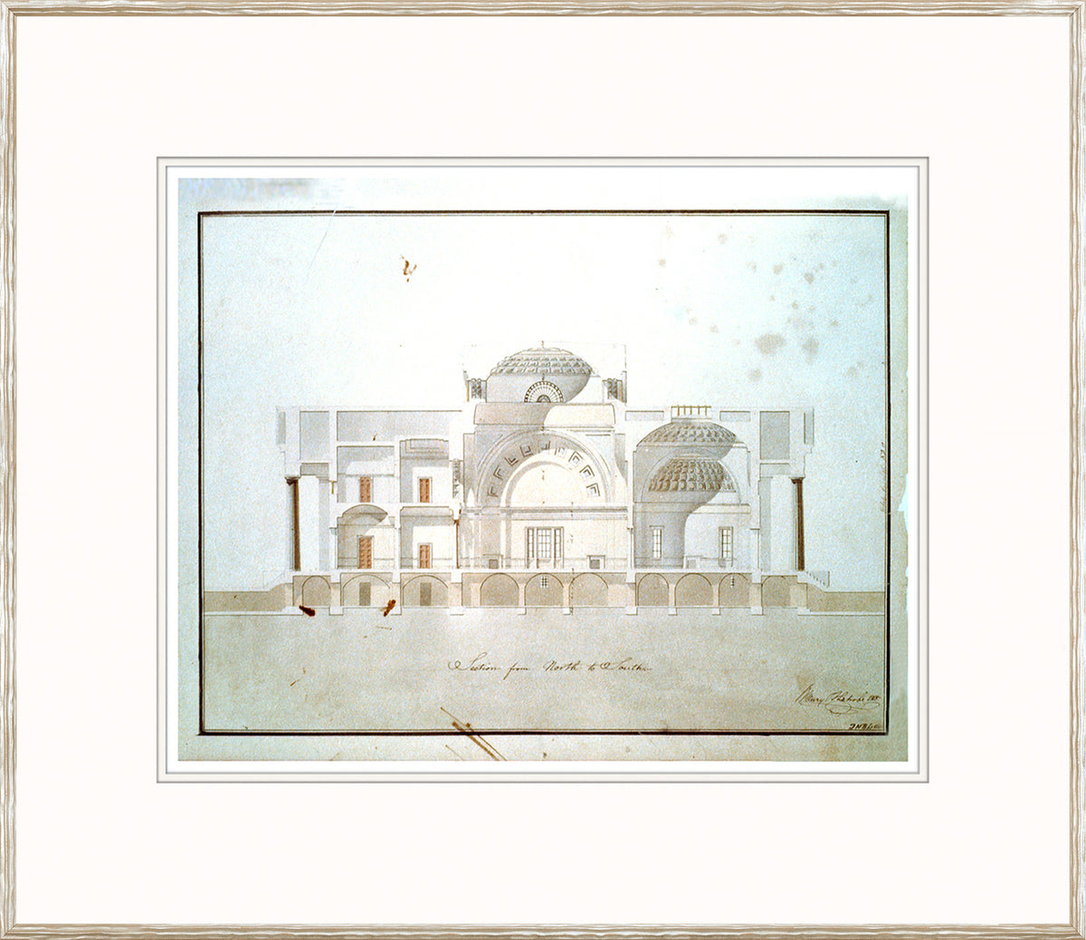 Plans – Bank Section wall art featuring a detailed architectural drawing in muted colors.