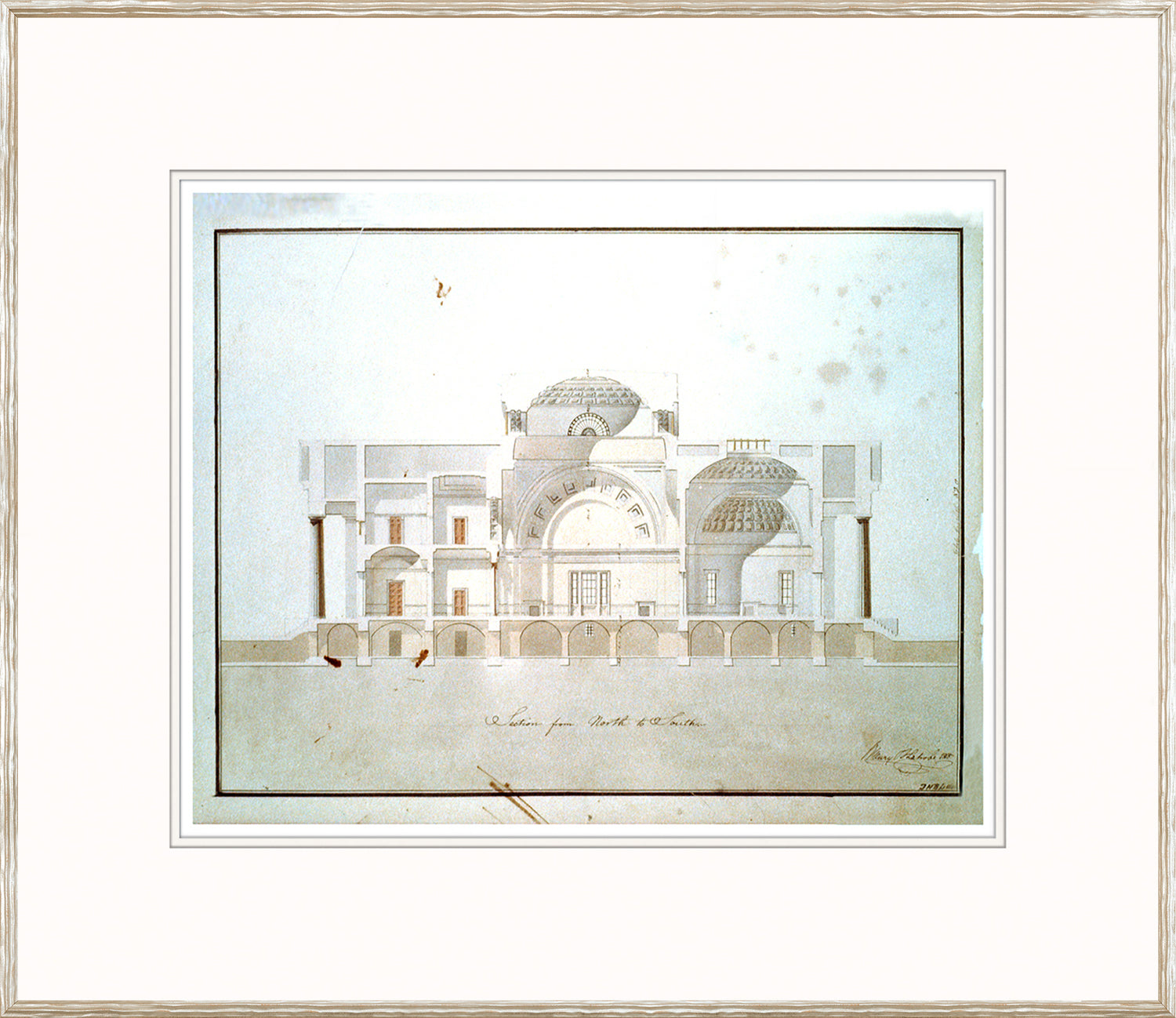 Plans – Bank Section wall art featuring a detailed architectural drawing in muted colors.