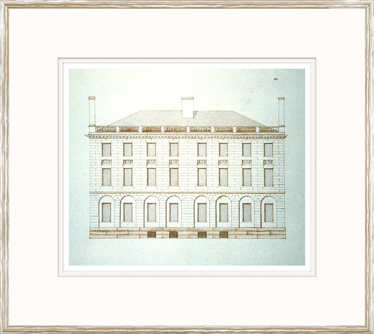 Blake Tuckerman House wall art featuring a detailed architectural drawing in soft tones.