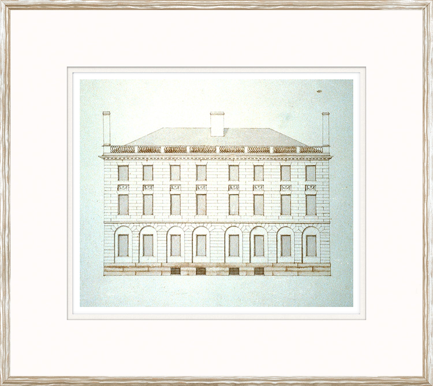 Blake Tuckerman House wall art featuring a detailed architectural drawing in soft tones.