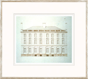Blake Tuckerman House wall art featuring a detailed architectural drawing in soft tones.