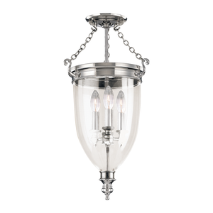 Hanover Semi Flush in polished nickel shown from a second angle to highlight the shade profile and mounting canopy.