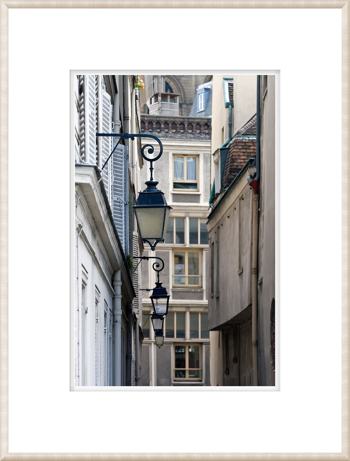 Parisian – Saint Louis wall art featuring vintage street lamps in a narrow alley