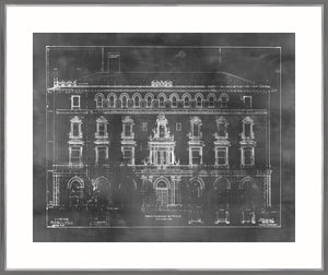 Blueprint – North Elevation wall art featuring a detailed architectural drawing in white on a dark background.