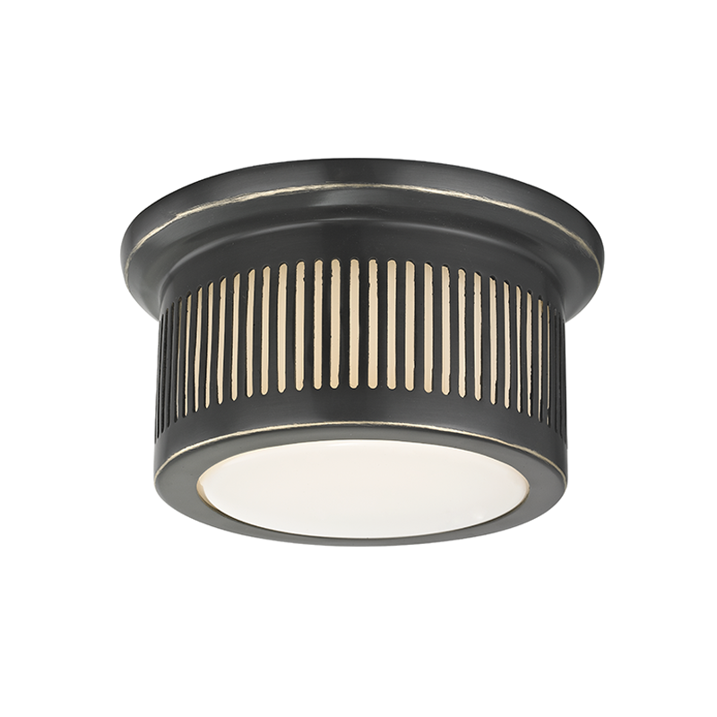 Bangor Flush Mount in bronze shown from a second angle to highlight the shade profile and mounting canopy.