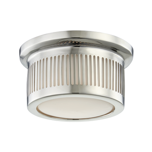 Bangor Flush Mount in polished nickel shown from the front to reveal the shade profile and mounting canopy.