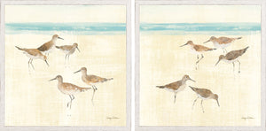 Sandpipers S/2 wall art featuring two framed prints of shorebirds on a sandy beach.