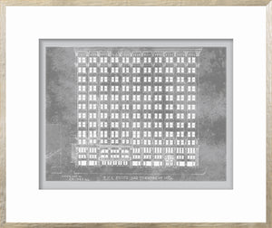 R.K.O. State Theatre wall art featuring a detailed sketch of the building in gray tones.