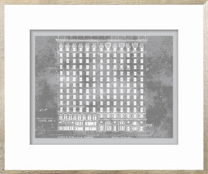 Loew's Stellman Theatre wall art featuring a detailed gray illustration of the building.