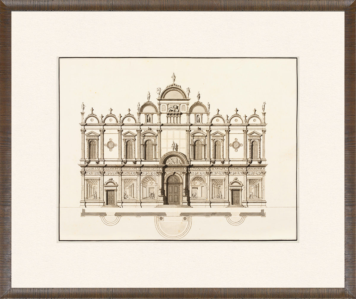 Italian Elevations 18th Century V wall art featuring detailed architectural drawing in sepia tones