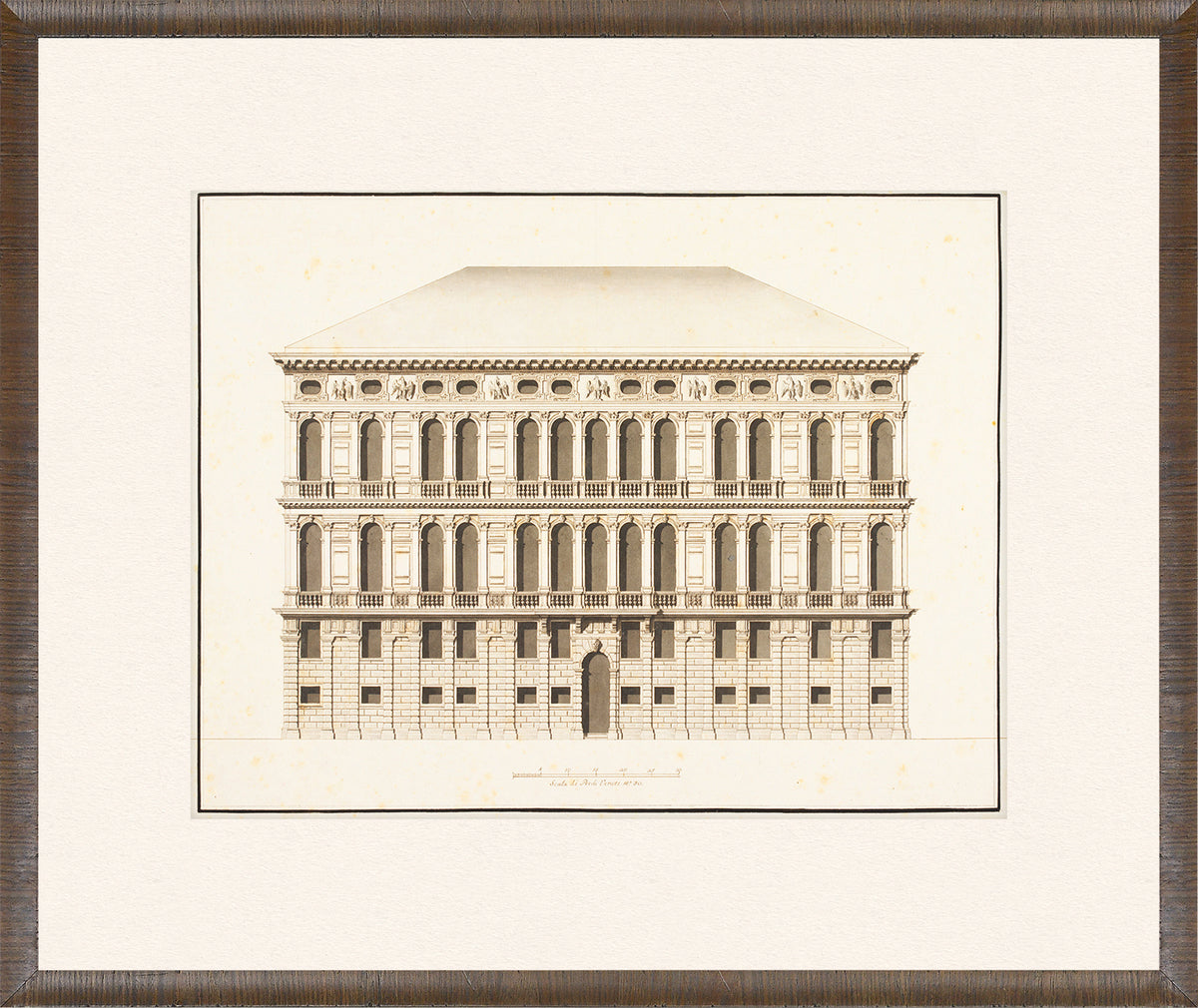 Italian Elevations 18th Century VI wall art featuring a detailed architectural drawing of a building facade.