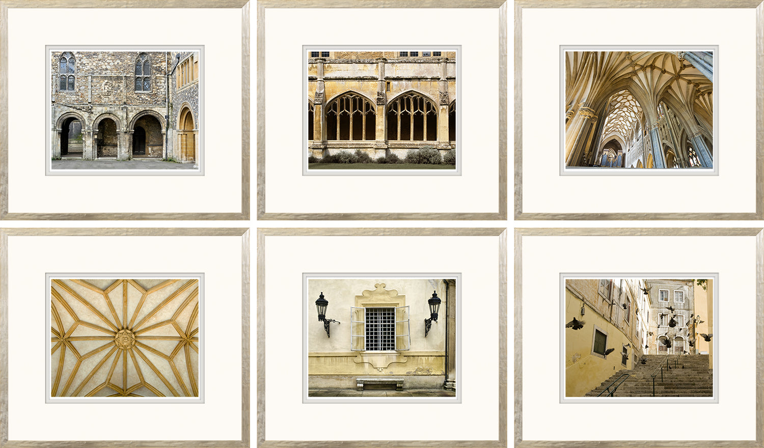 European Collection S/6 wall art featuring six framed architectural images in neutral tones.