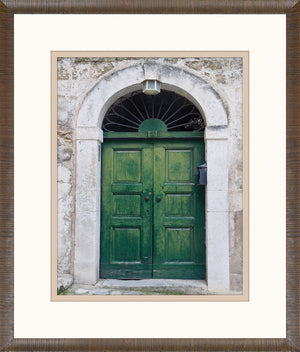 Green Georgian Door Series VI wall art featuring a weathered green double door with an arched top.