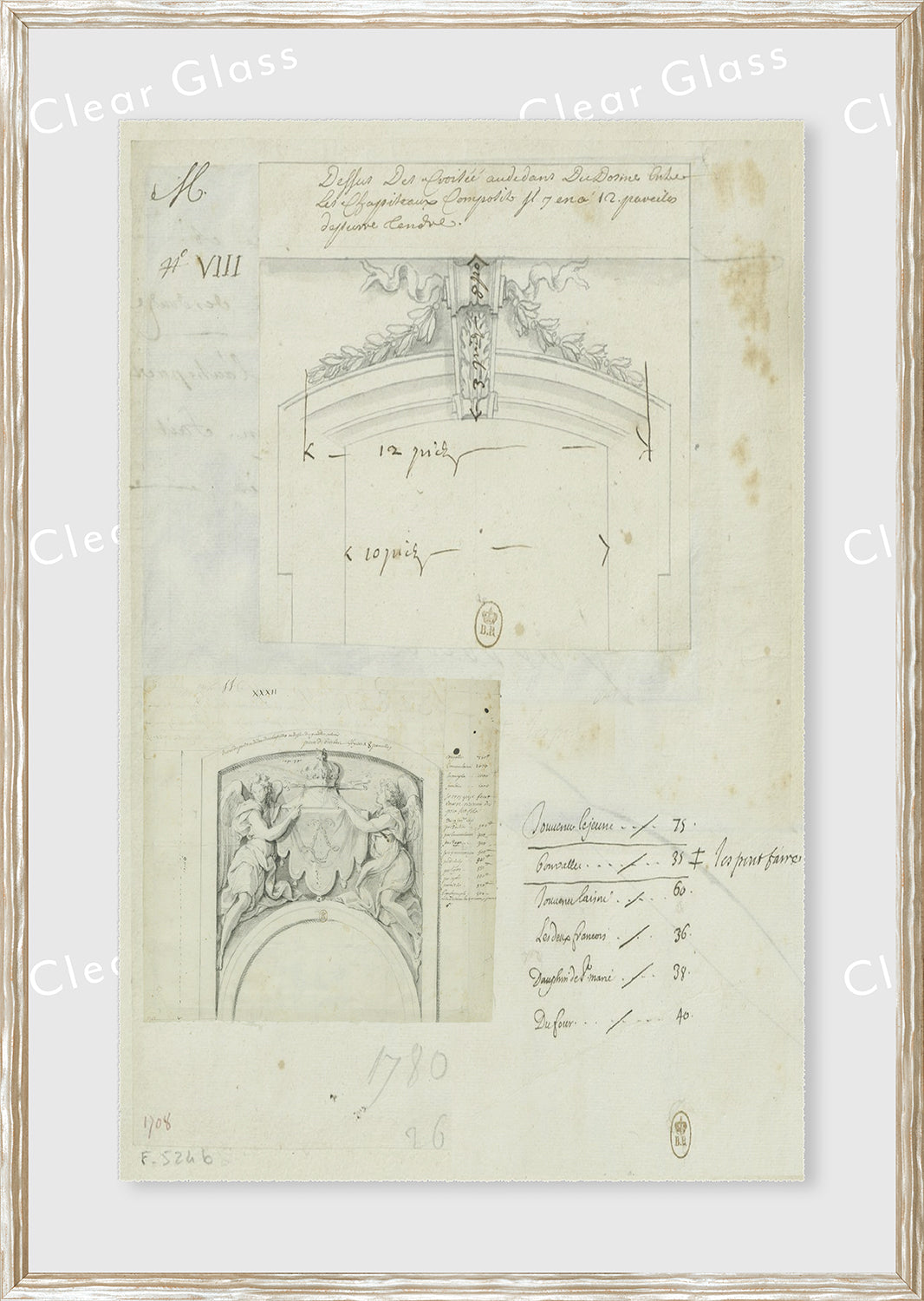 Architectural Decoration 17Th Century IV wall art featuring detailed sketches and notes.