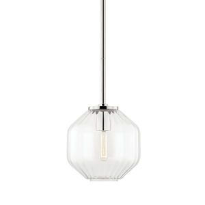 Bennett Pendant 9.75" in polished nickel shown from a second angle to highlight the shade shape and metal detail.