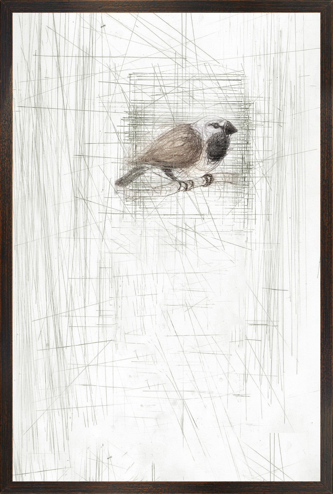 Captured Etching I wall art featuring a bird illustration with soft colors and textured background.
