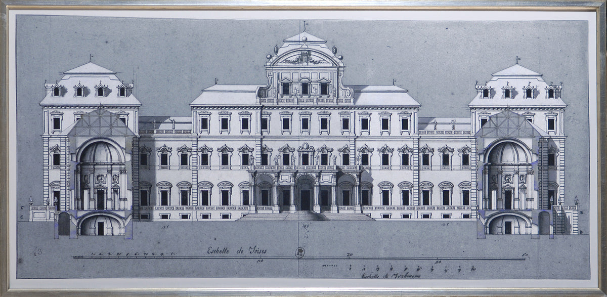 Chateau De La Venaria Reale – 1699 wall art, detailed architectural drawing in black and white.