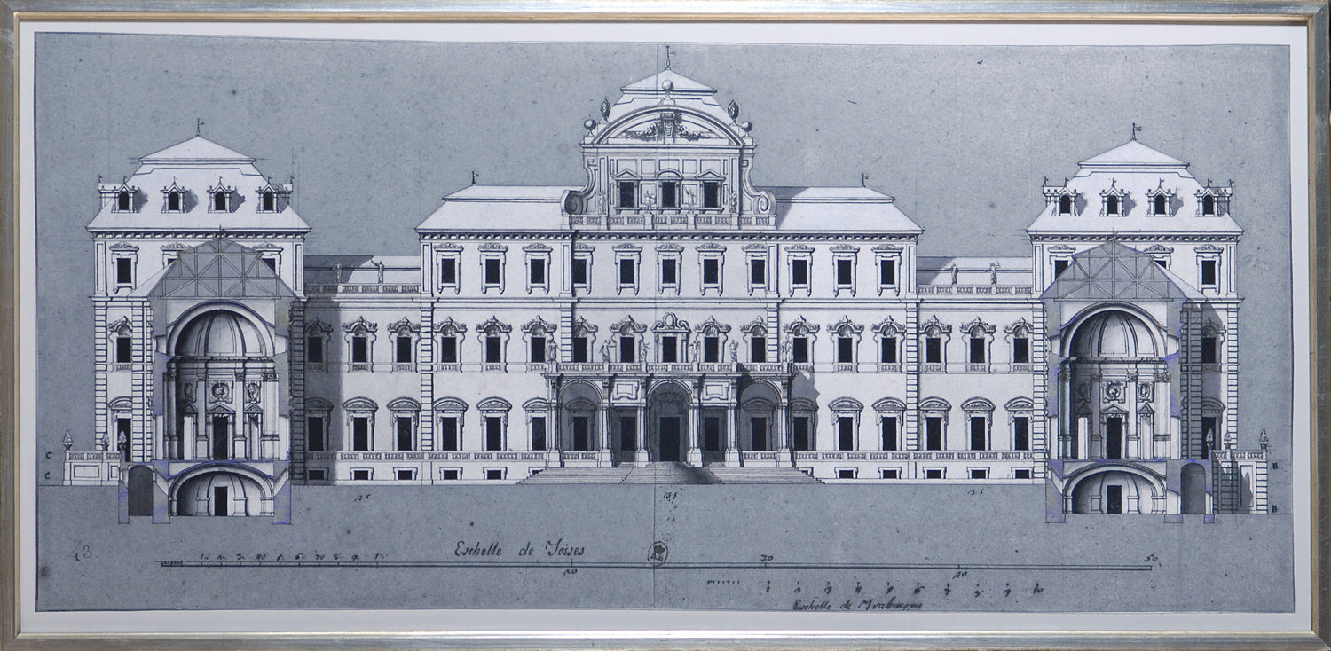 Chateau De La Venaria Reale – 1699 wall art, detailed architectural drawing in black and white.