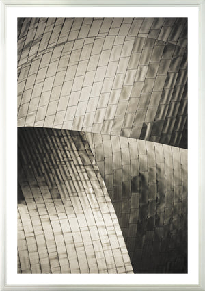Construct – Guggenheim II wall art featuring abstract metallic patterns in sepia tones.