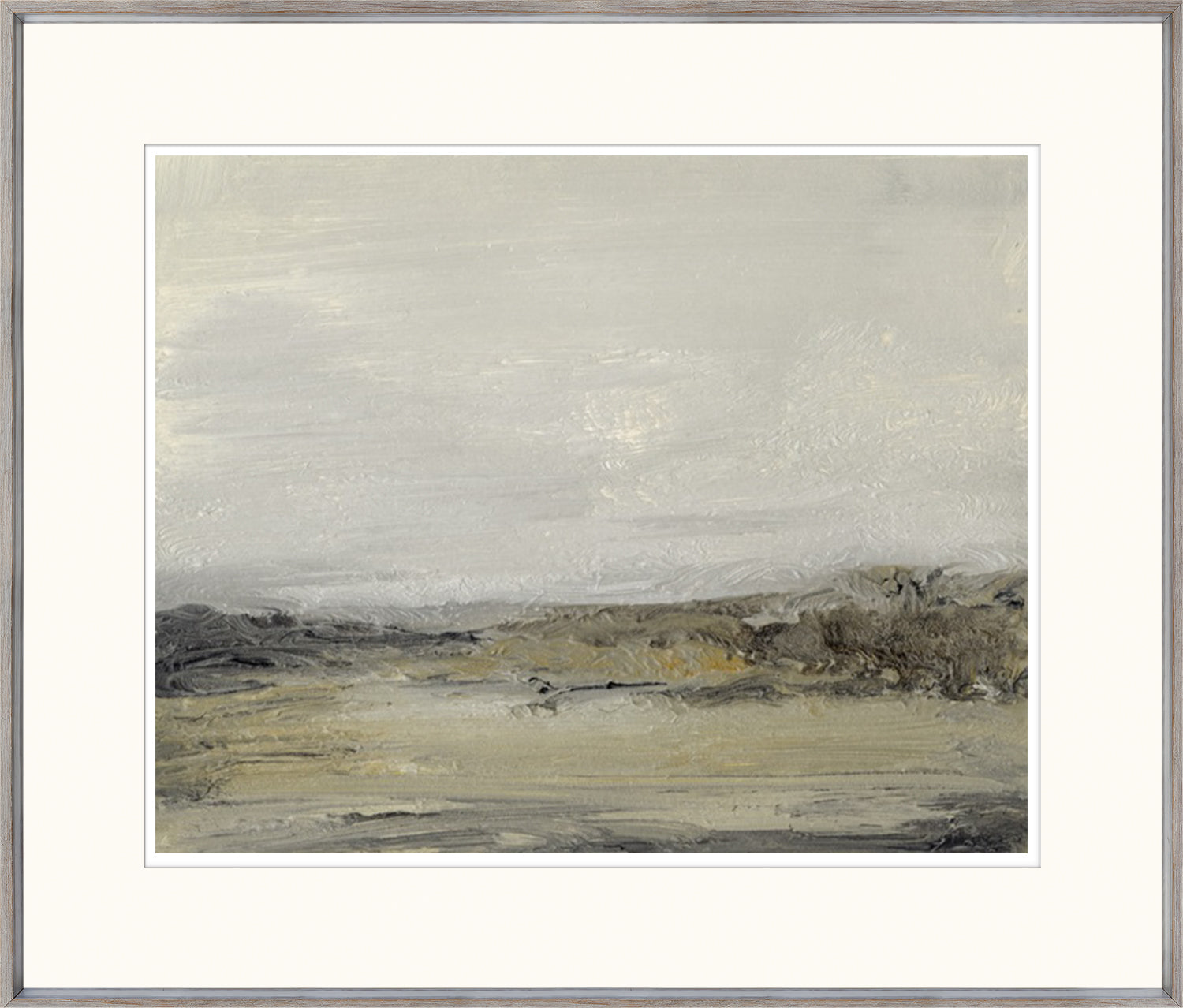 Mist II wall art by Celadon featuring abstract landscape in muted gray and beige tones.