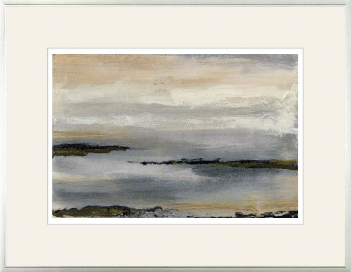 Gray Mist I Limited Edition wall art featuring soft gray and beige tones with abstract landscape.