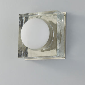 Close-up of the Mackay Wall Sconce 7.75" x 7.75" in polished nickel showing the arm curve and shade silhouette.