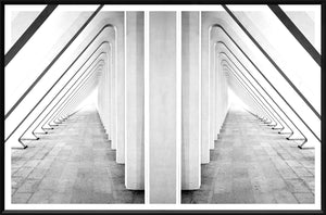 Modern Geometrics II wall art featuring a black and white geometric design with angled columns.