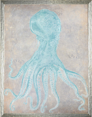 Spa Octopus II wall art featuring a light blue octopus on a textured background