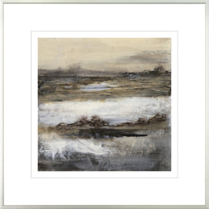 Peace II wall art featuring abstract ocean waves in earthy tones of beige, brown, and gray.