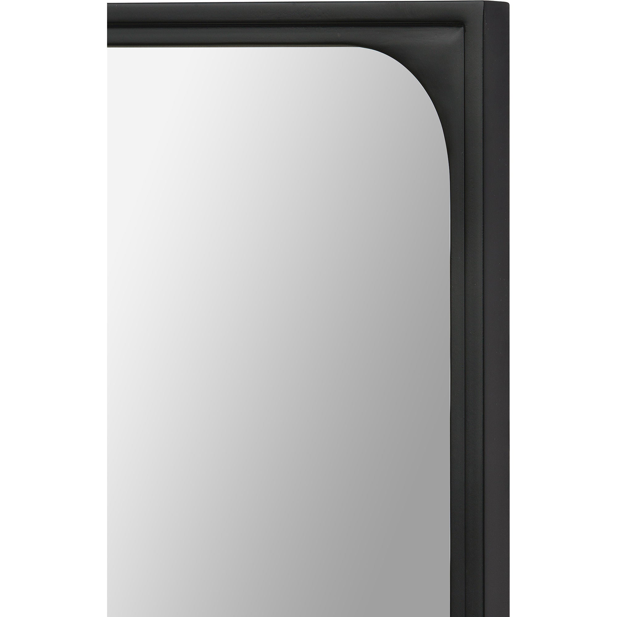 Close-up of Sorella mirror by Renwil showcasing the black frame and smooth reflective surface.