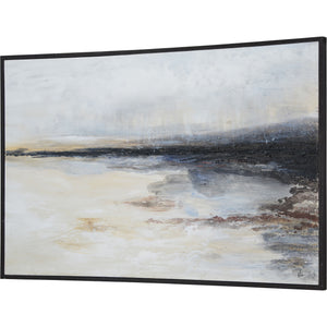 Warran canvas art featuring abstract landscape in soft beige, gray, and black tones