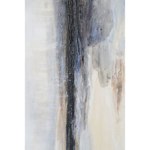 Warran canvas art with a vertical abstract design in muted colors and textured details