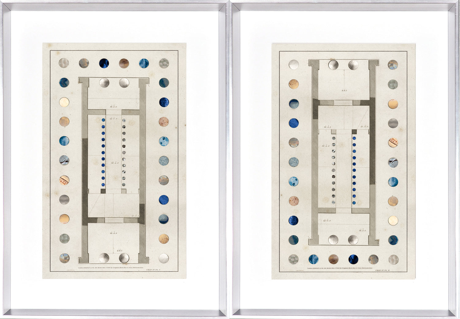 Magna Graecia S/2 wall art featuring two framed prints with colored circles and architectural details.